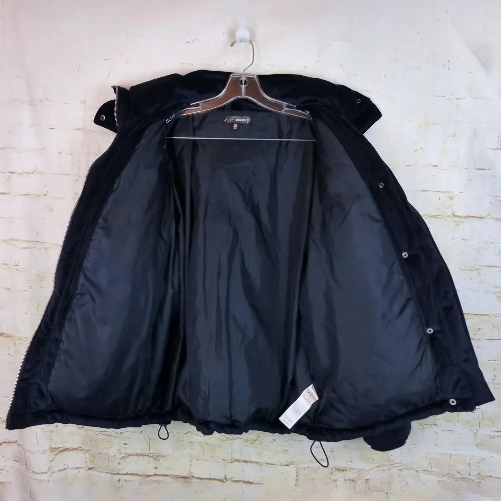 Sean John X Missguided Puffer Jacket Womens 2 US Navy Blue Velour Oversized Y2K - Picture 14 of 16